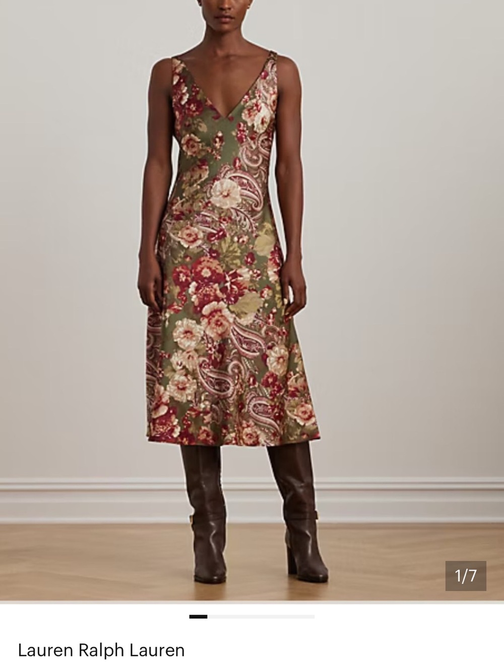 Ralph Lauren Olive Floral & Burgundy Paisley Midi Dress